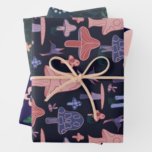 Pilze und Blumenwrapping Paper-Set mit drei Buchst Geschenkpapier Set (Beispiel)
