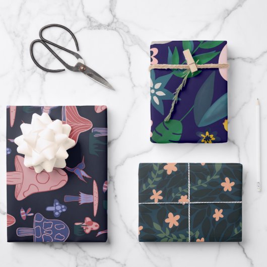 Pilze und Blumenwrapping Paper-Set mit drei Buchst Geschenkpapier Set (Vorderseite)