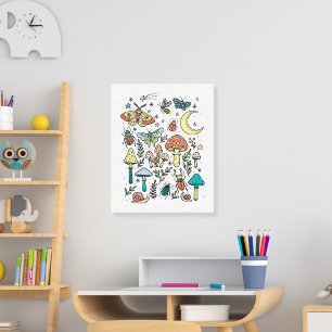 Pilze und Bugs Nachtwald-Kinderzimmer Leinwanddruck