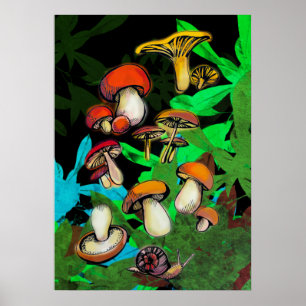 Pilze und eine Schnecke Poster