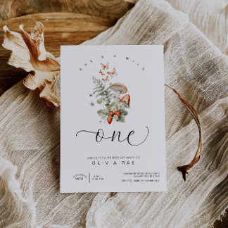 Pilze und Erdbeeren zum ersten Geburtstag Einladung