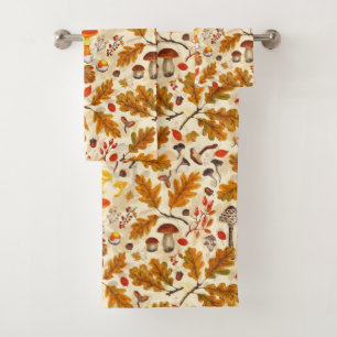 Pilze und Herbstflora auf Sahne Badhandtuch Set