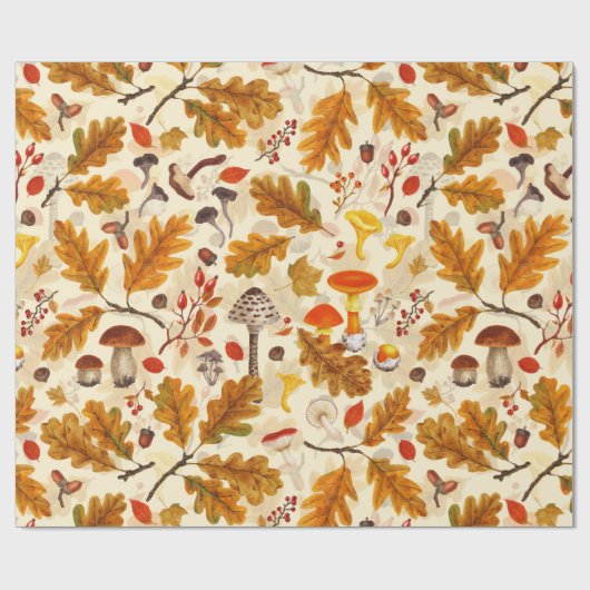 Pilze und Herbstflora auf Sahne Geschenkpapier (Flach)