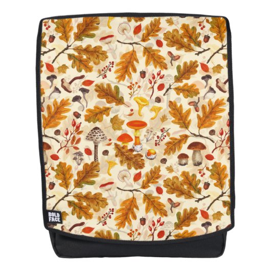Pilze und Herbstflora auf Sahne Rucksack (Vorderseite)