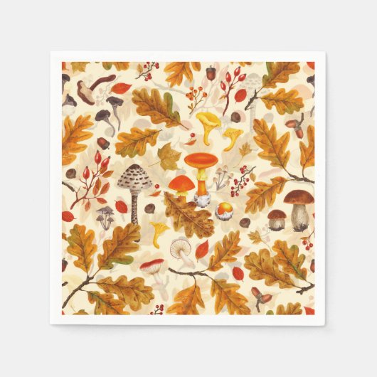 Pilze und Herbstflora auf Sahne Serviette (Vorderseite)