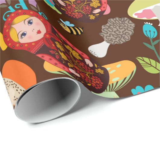 Pilze und Matreshkas Geschenkpapier (Rolleneckpunkt)