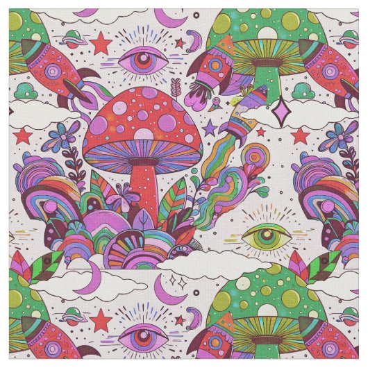 Pilze und Raketenschiffe Stoff (Nahaufnahme)