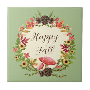 Pilze und Sonnenblumen mit individualisierbarem Te Fliese