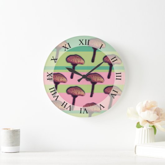 Pilze- und Streifen-Wandklemme Große Wanduhr (Zuhause)