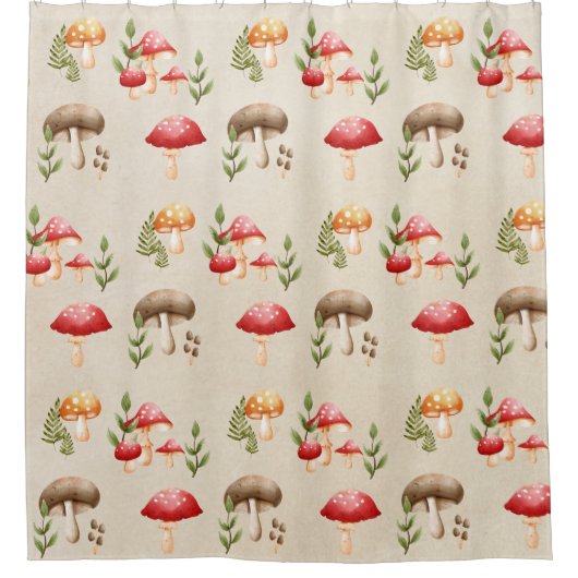 Pilze und Waldfolien Duschvorhang (Vorderseite)
