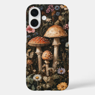Pilze und Wildblumen, botanisch iPhone 16 Hülle