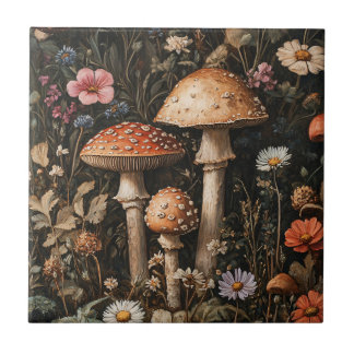 Pilze und Wildblumen, botanisch Fliese