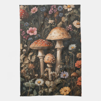 Pilze und Wildblumen, botanisch Geschirrtuch