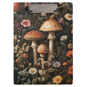 Pilze und Wildblumen, botanisch Klemmbrett