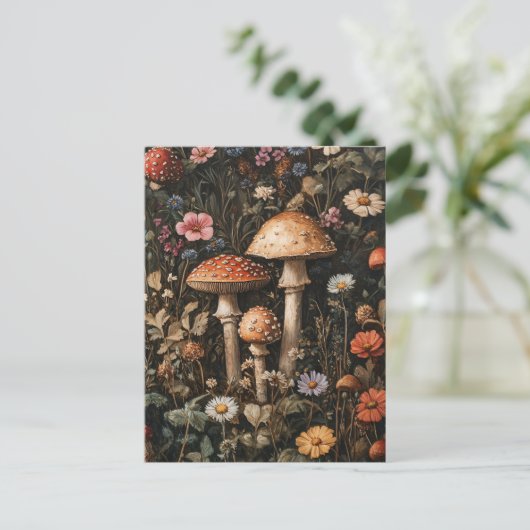 Pilze und Wildblumen, botanisch Postkarte (Stehend Vorderseite)