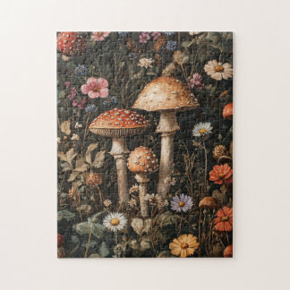 Pilze und Wildblumen, botanisch Puzzle