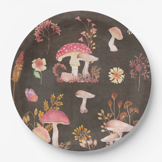 Pilze und wilde Blume Pappteller (Vorderseite)