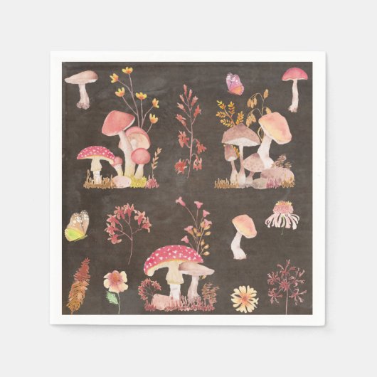 Pilze und wilde Blume Serviette (Vorderseite)