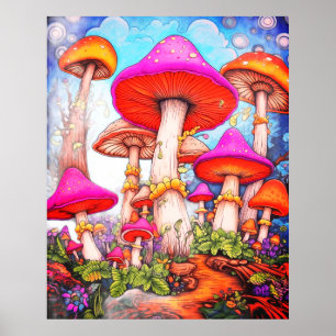 Pilze unter einem morgendlichen Himmel Hintergrund Poster