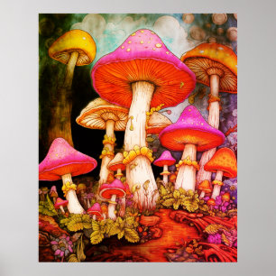 Pilze unter einem stürmischen Himmel Hintergrund a Poster
