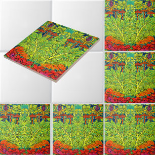 Pilze Vogel Retro Art Nouveau Muster von Voysey Fliese