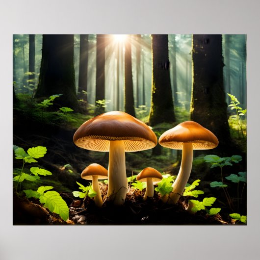 Pilze wachsen im Wald Poster (Vorne)