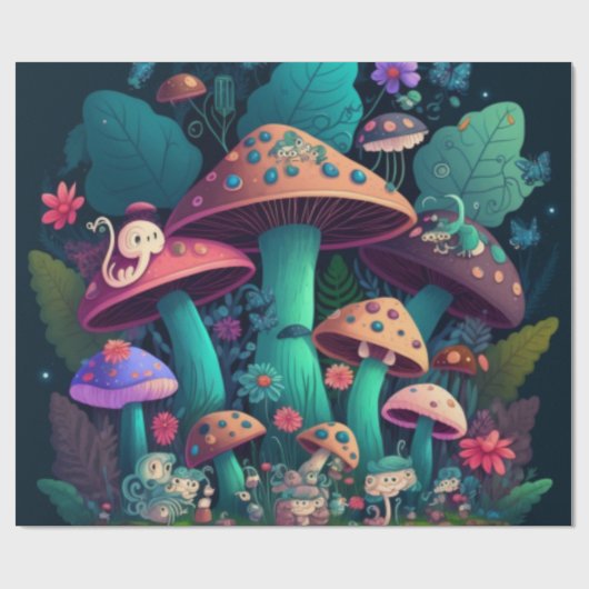 Pilzelfen im Feld Geschenkpapier (Flach)