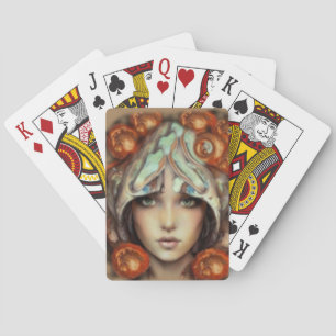 Pilzfantacy-Künstlerin spielt Karte Spielkarten