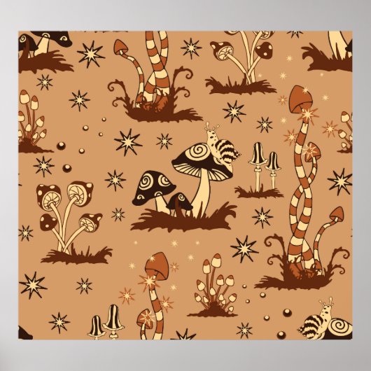 Pilzfantasie, Vintage Waldtapete. Poster (Vorne)