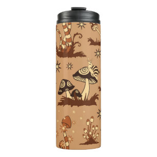 Pilzfantasie, Vintage Waldtapete. Thermosbecher