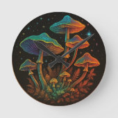 Pilzgarten - kosmische Fungi-Fantasie Runde Wanduhr (Vorderseite)