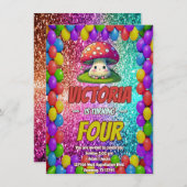 Pilzgeburtstag laden Kinder ein Einladung (Vorne/Hinten)