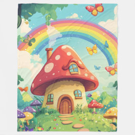 Pilzhäuser und Regenbogen 10 Fleecedecke