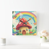 Pilzhäuser und Regenbogen 10 Quadratische Wanduhr (Zuhause)