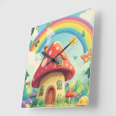 Pilzhäuser und Regenbogen 10 Quadratische Wanduhr (Winkel)