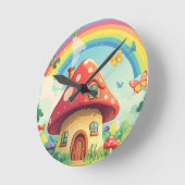 Pilzhäuser und Regenbogen 10 Runde Wanduhr (Winkel)