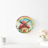 Pilzhäuser und Regenbogen 10 Runde Wanduhr (Zuhause)