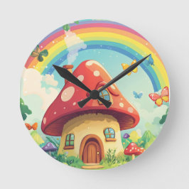 Pilzhäuser und Regenbogen 10 Runde Wanduhr