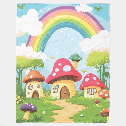 Pilzhäuser und Regenbogen 11 Fleecedecke (Vorderseite)