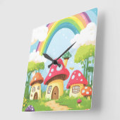 Pilzhäuser und Regenbogen 11 Quadratische Wanduhr (Winkel)