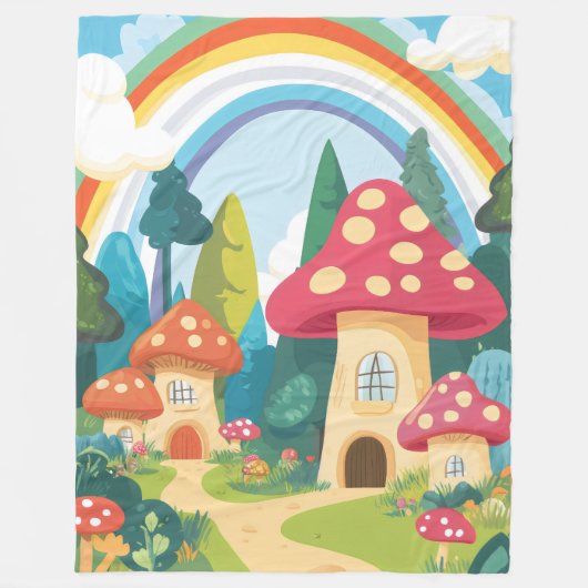 Pilzhäuser und Regenbogen 12 Fleecedecke (Vorderseite)