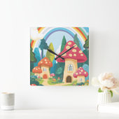 Pilzhäuser und Regenbogen 12 Quadratische Wanduhr (Zuhause)