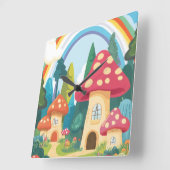 Pilzhäuser und Regenbogen 12 Quadratische Wanduhr (Winkel)