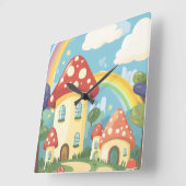 Pilzhäuser und Regenbogen 12 Quadratische Wanduhr (Winkel)