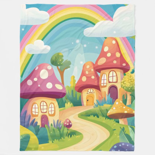 Pilzhäuser und Regenbogen 13 Fleecedecke (Vorderseite)