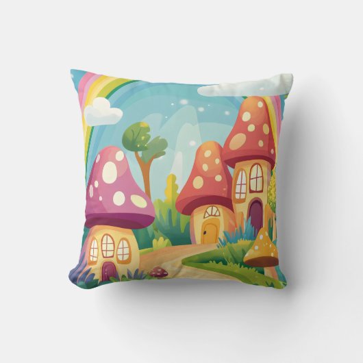 Pilzhäuser und Regenbogen 13 Kissen (Vorderseite)