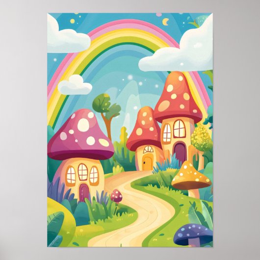 Pilzhäuser und Regenbogen 13 Poster (Vorne)