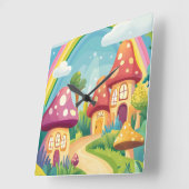 Pilzhäuser und Regenbogen 13 Quadratische Wanduhr (Winkel)