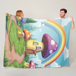 Pilzhäuser und Regenbogen 14 Fleecedecke