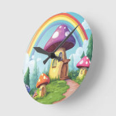 Pilzhäuser und Regenbogen 14 Runde Wanduhr (Winkel)